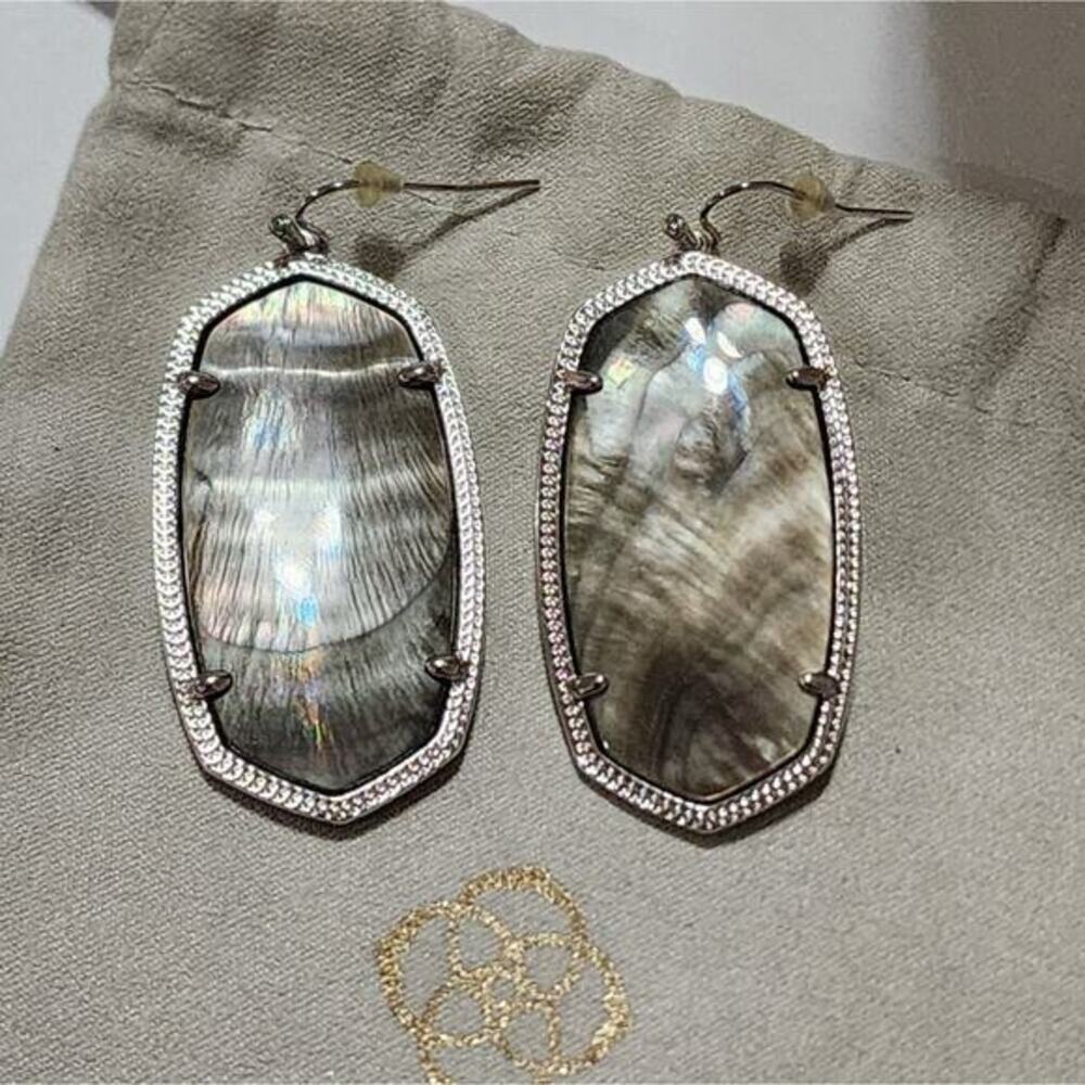 Kendra Scott Black MOP Mother of Pearl? and Silver Rhodium Danielle Earrings - Picture 5 of 7